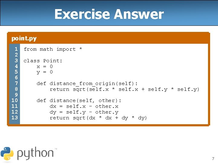 Exercise Answer point. py 1 2 3 4 5 6 7 8 9 10