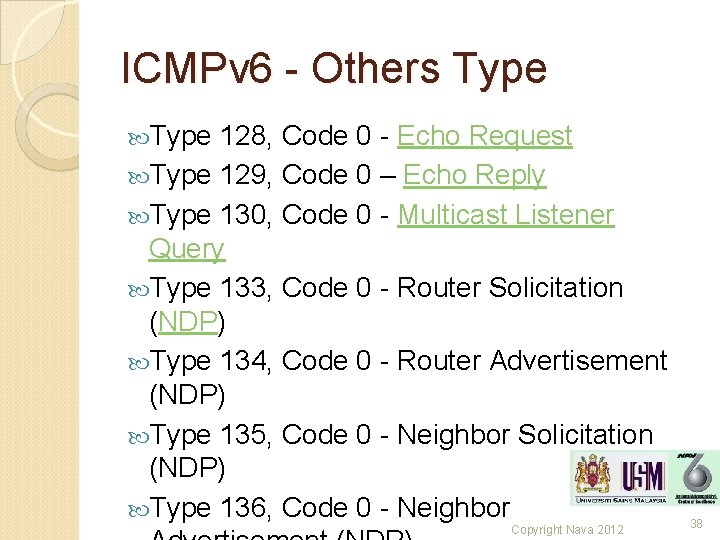 ICMPv 6 - Others Type 128, Code 0 - Echo Request Type 129, Code