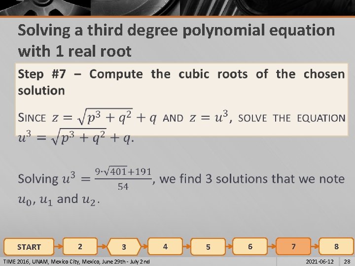 Solving a third degree polynomial equation with 1 real root § START 2 3