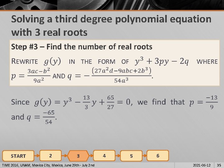 Solving a third degree polynomial equation with 3 real roots § START 2 3