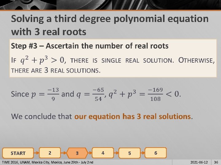 Solving a third degree polynomial equation with 3 real roots § START 2 3