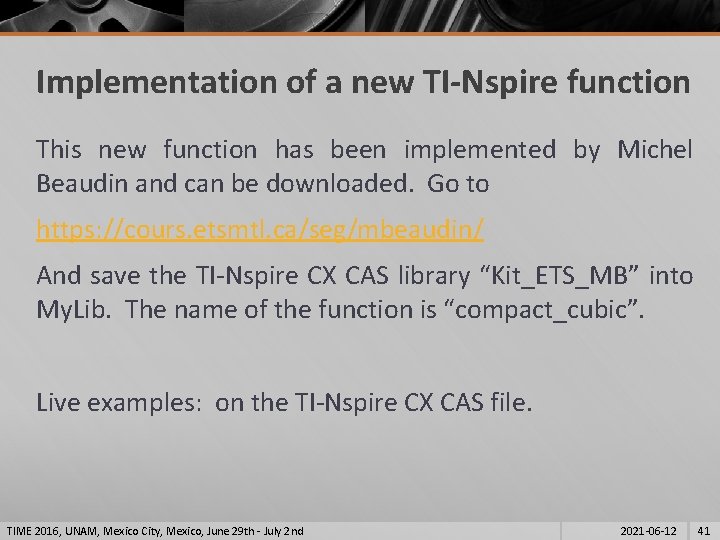 Implementation of a new TI-Nspire function This new function has been implemented by Michel