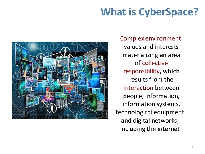 What is Cyber. Space? Complex environment, values and interests materializing an area of collective