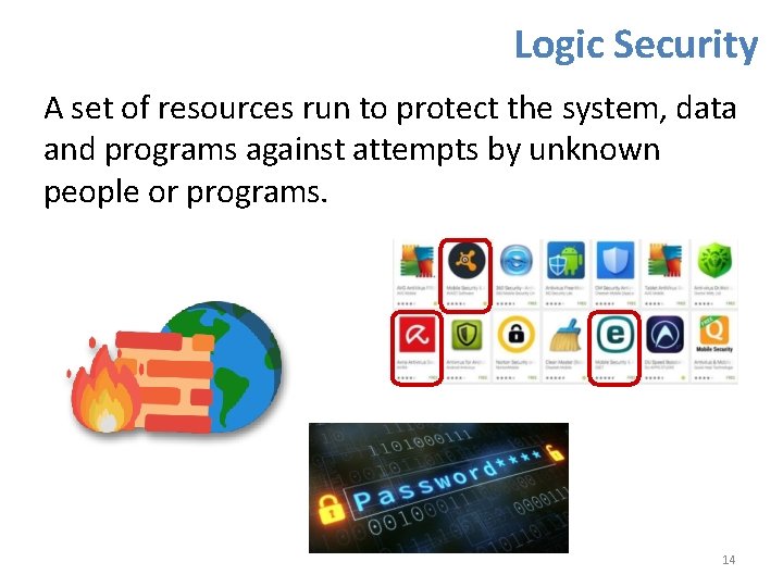 Logic Security A set of resources run to protect the system, data and programs