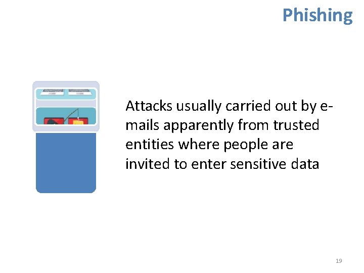 Phishing Attacks usually carried out by emails apparently from trusted entities where people are