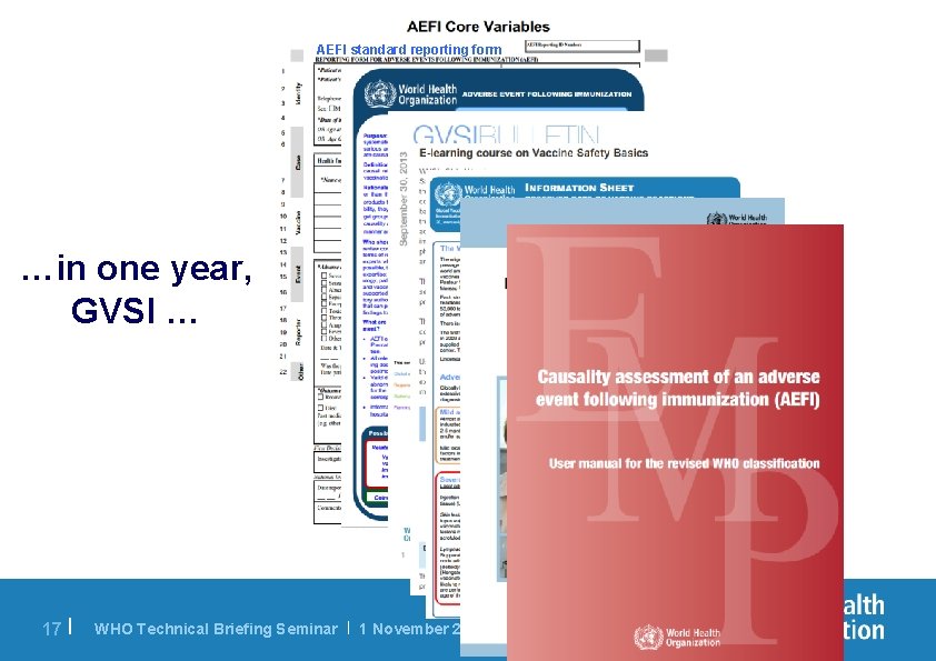 AEFI standard reporting form …in one year, GVSI … 17 | WHO Technical Briefing