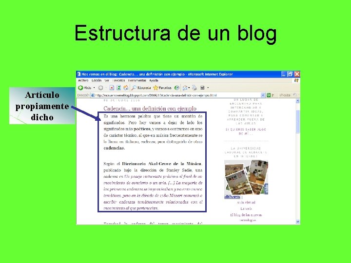 Estructura de un blog Artículo propiamente dicho 