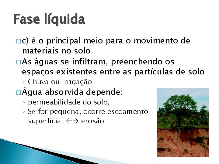 Fase líquida � c) é o principal meio para o movimento de materiais no