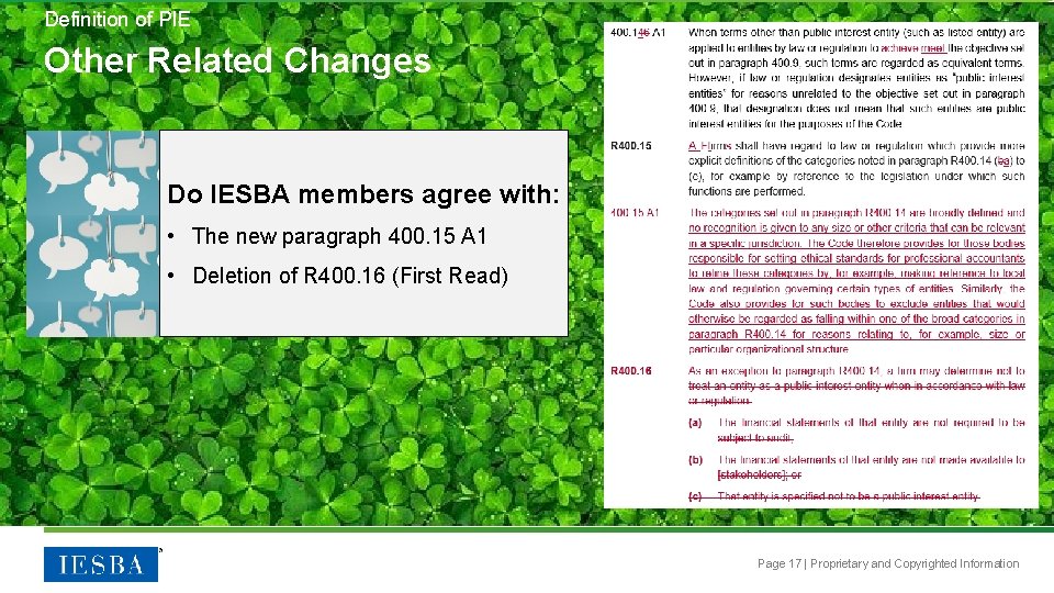 Definition of PIE Other Related Changes Do IESBA members agree with: • The new