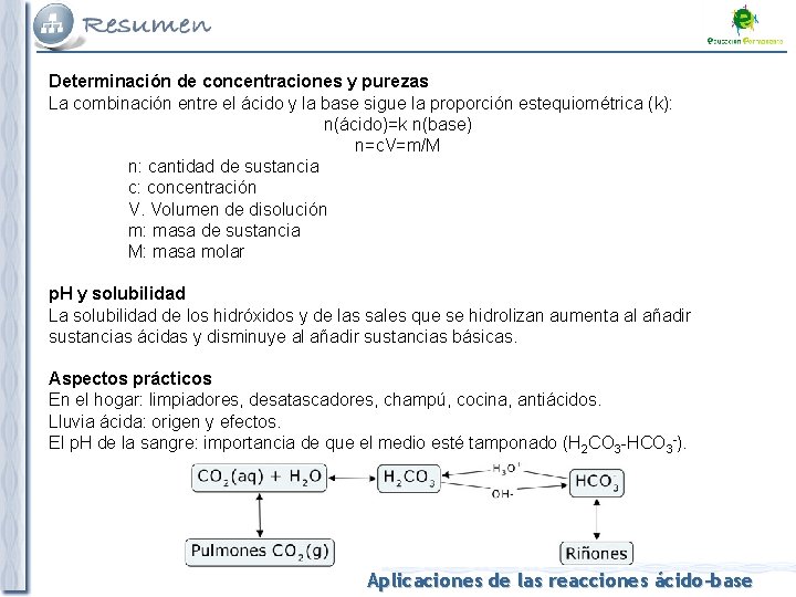 Determinación de concentraciones y purezas La combinación entre el ácido y la base sigue