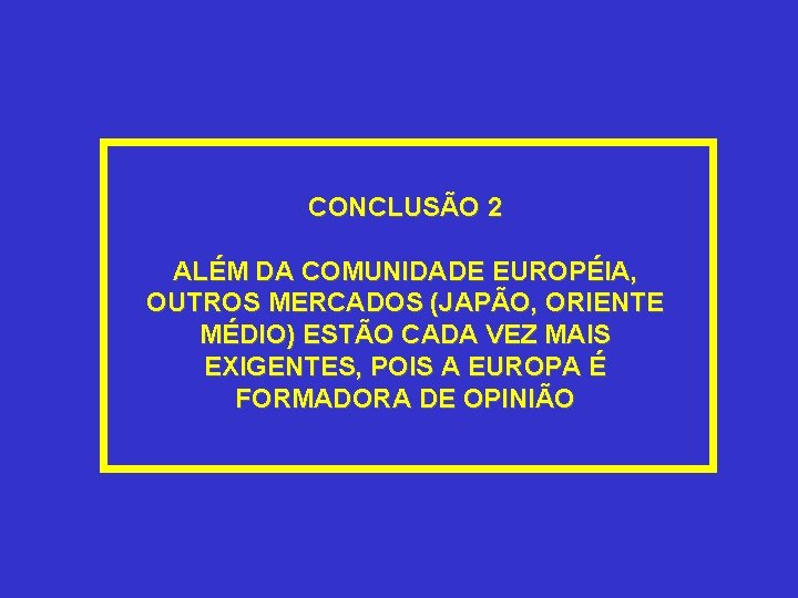 CONCLUSÃO 2 ALÉM DA COMUNIDADE EUROPÉIA, OUTROS MERCADOS (JAPÃO, ORIENTE MÉDIO) ESTÃO CADA VEZ