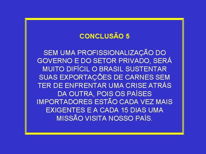 CONCLUSÃO 5 SEM UMA PROFISSIONALIZAÇÃO DO GOVERNO E DO SETOR PRIVADO, SERÁ MUITO DIFÍCIL