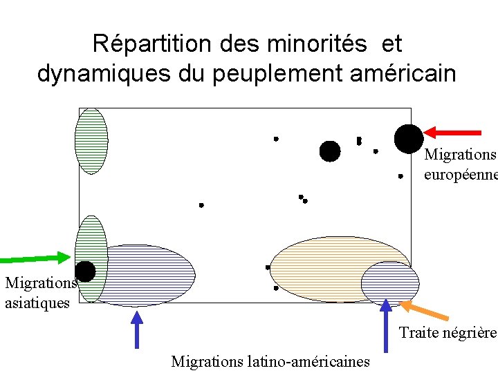 Répartition des minorités et dynamiques du peuplement américain Migrations européenne Migrations asiatiques Traite négrière