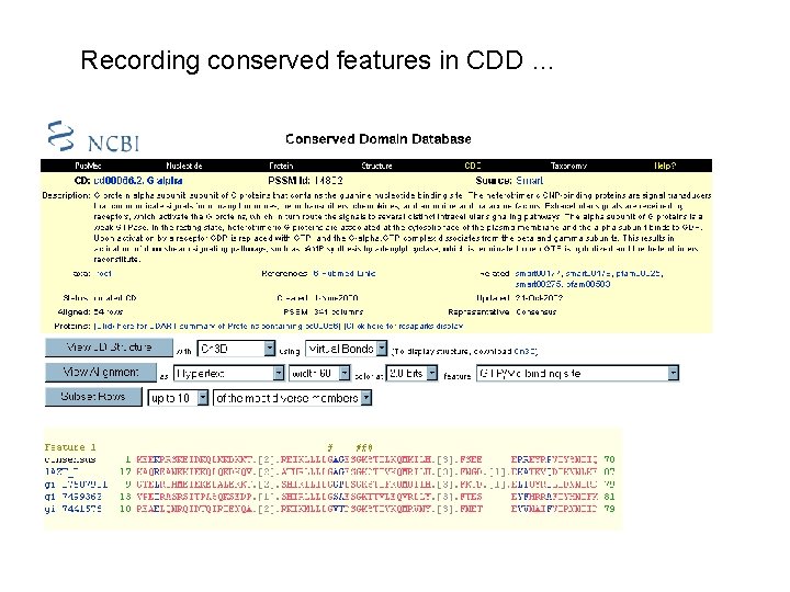 Recording conserved features in CDD … 