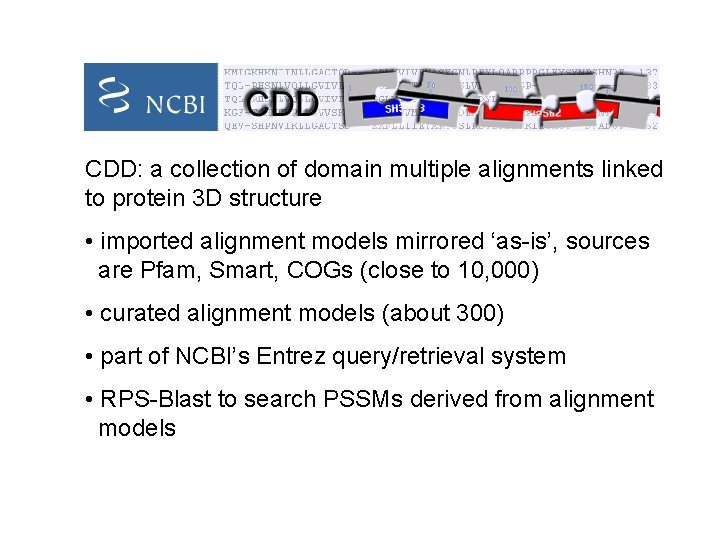 CDD: a collection of domain multiple alignments linked to protein 3 D structure •