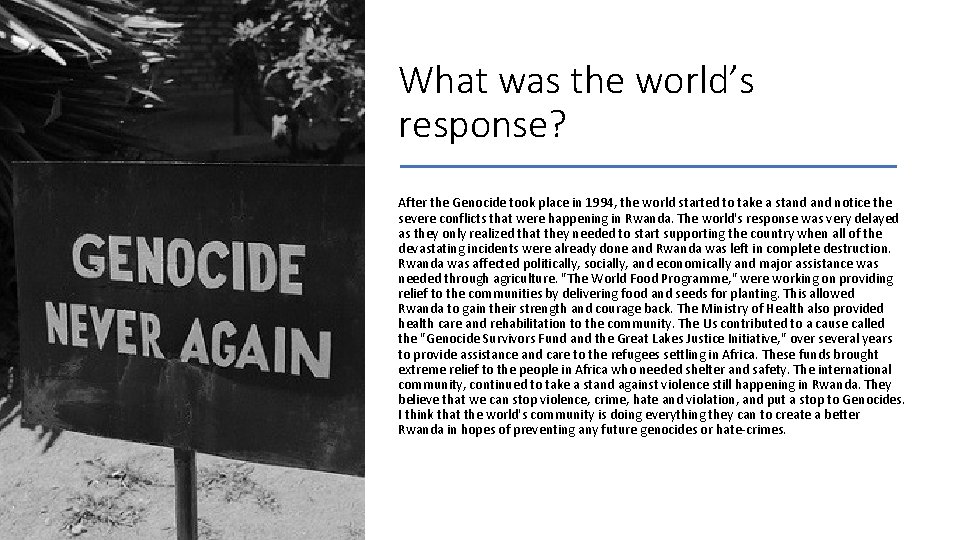 What was the world’s response? After the Genocide took place in 1994, the world