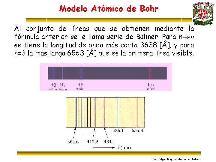 Modelo Atómico de Bohr Al conjunto de líneas que se obtienen mediante la fórmula