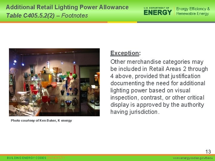 Additional Retail Lighting Power Allowance Table C 405. 5. 2(2) – Footnotes Exception: Other