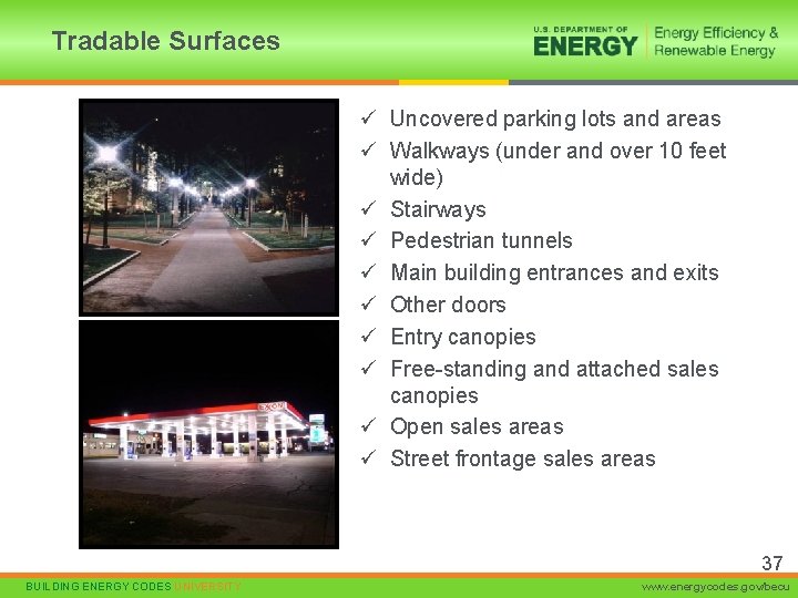 Tradable Surfaces ü Uncovered parking lots and areas ü Walkways (under and over 10