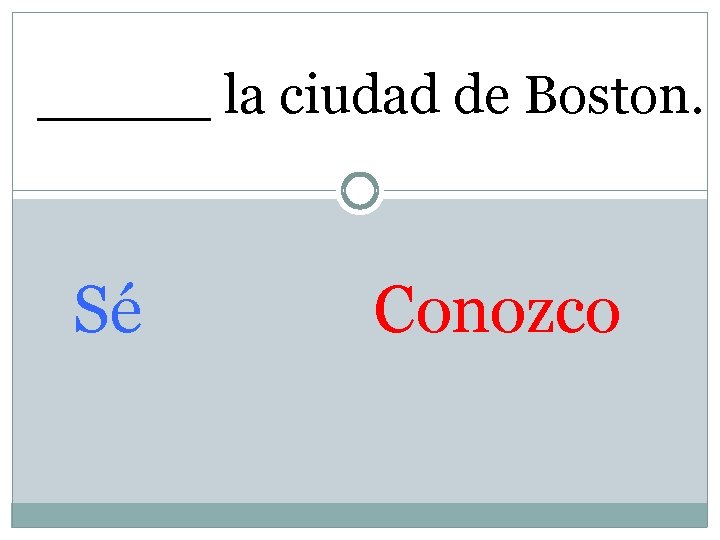 _____ la ciudad de Boston. Sé Conozco 