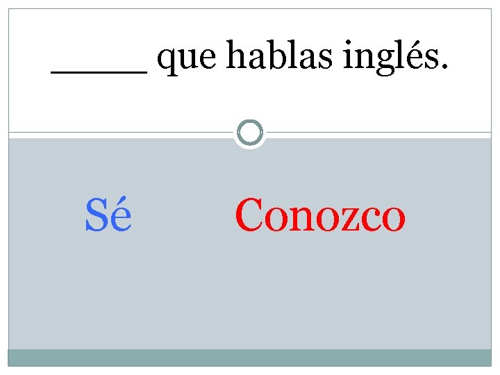 ____ que hablas inglés. Sé Conozco 