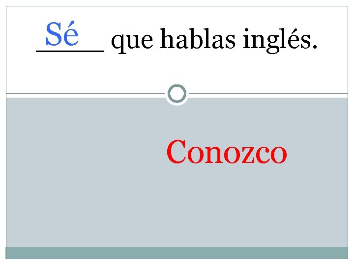 Sé que hablas inglés. ____ Conozco 