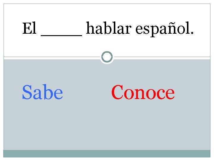 El ____ hablar español. Sabe Conoce 