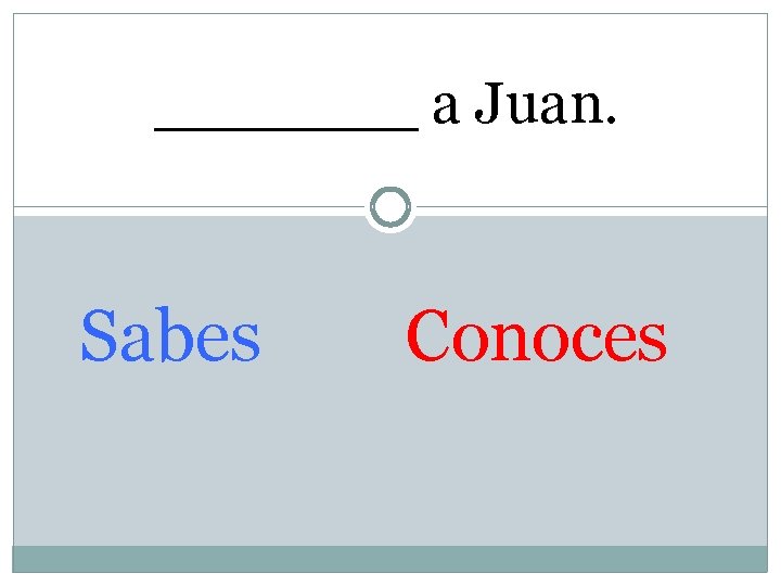 _______ a Juan. Sabes Conoces 