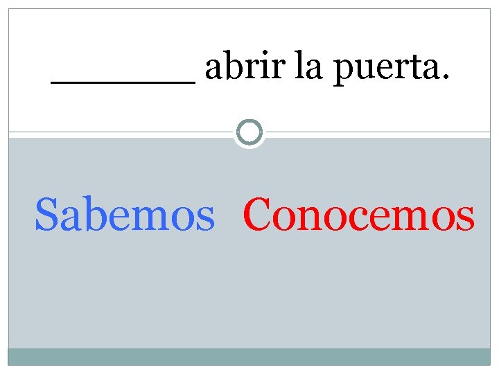 ______ abrir la puerta. Sabemos Conocemos 