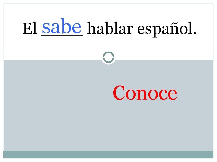 sabe hablar español. El ____ Conoce 
