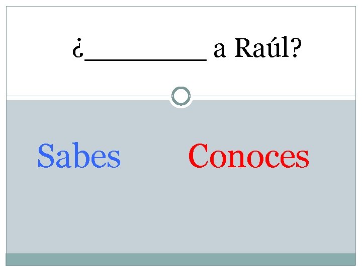 ¿_______ a Raúl? Sabes Conoces 