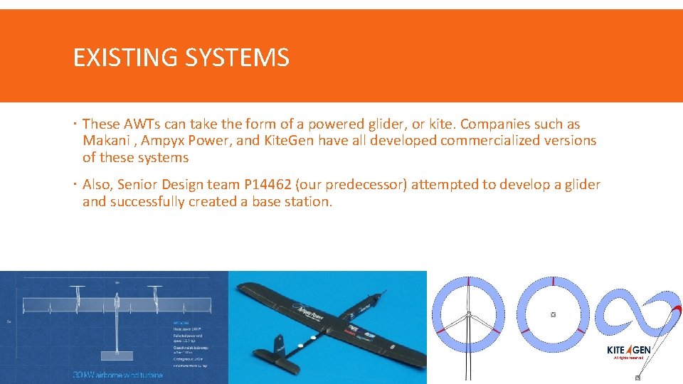 EXISTING SYSTEMS These AWTs can take the form of a powered glider, or kite.