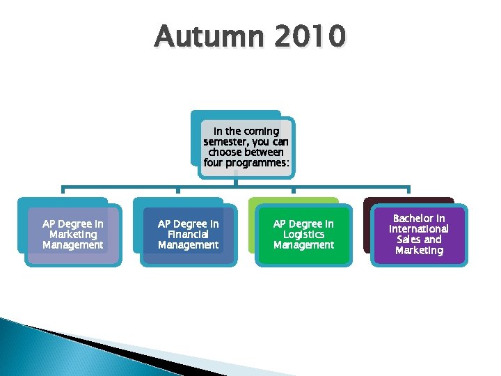 Autumn 2010 In the coming semester, you can choose between four programmes: AP Degree