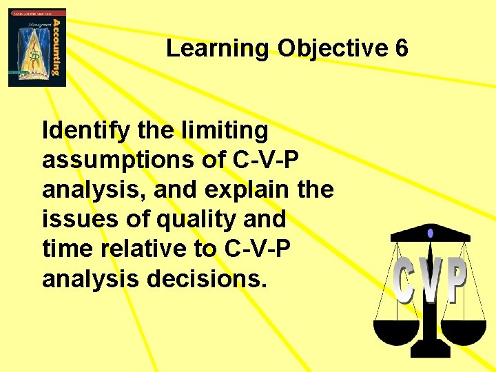 Learning Objective 6 Identify the limiting assumptions of C-V-P analysis, and explain the issues
