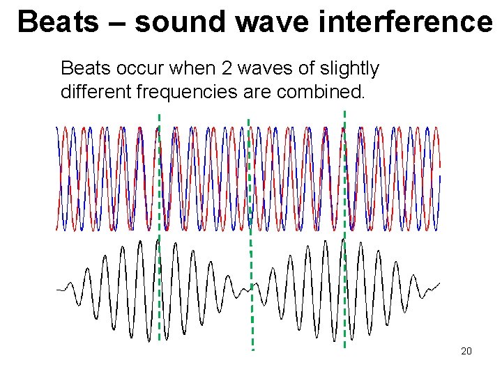 Beats – sound wave interference Beats occur when 2 waves of slightly different frequencies