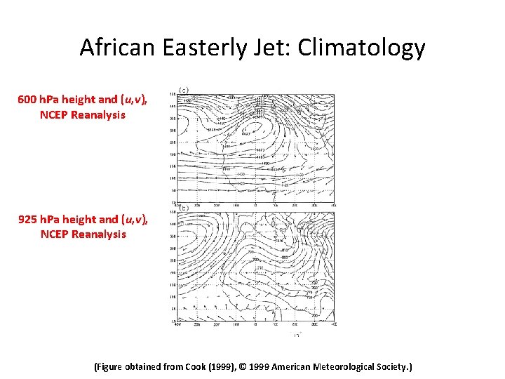 African Easterly Jet: Climatology 600 h. Pa height and (u, v), NCEP Reanalysis 925