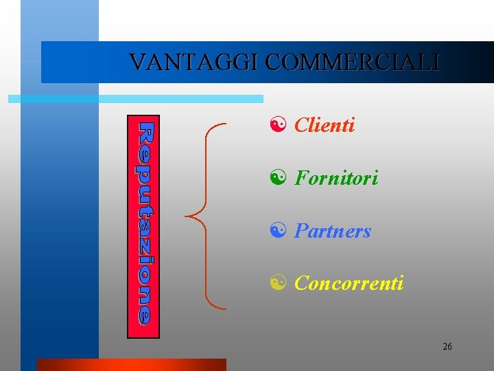 VANTAGGI COMMERCIALI [ Clienti [ Fornitori [ Partners [ Concorrenti 26 