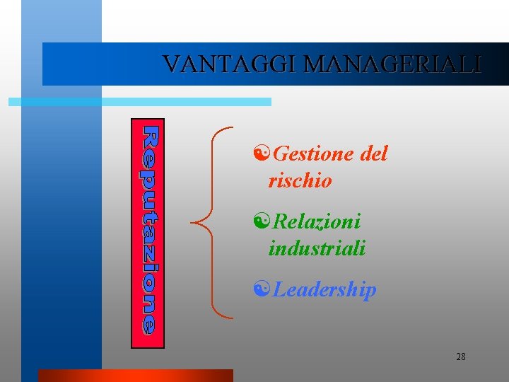 VANTAGGI MANAGERIALI [Gestione del rischio [Relazioni industriali [Leadership 28 