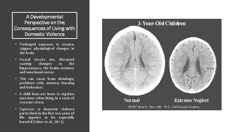 A Developmental Perspective on the Consequences of Living with Domestic Violence • Prolonged exposure