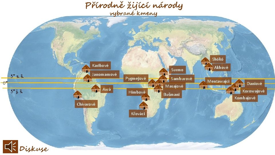Přírodně žijící národy vybrané kmeny Shókó Karibové 5° s. š. Janomamové 0° Awá 5°
