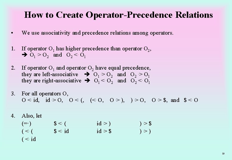 How to Create Operator-Precedence Relations • We use associativity and precedence relations among operators.