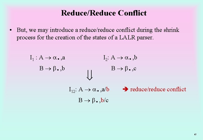 Reduce/Reduce Conflict • But, we may introduce a reduce/reduce conflict during the shrink process