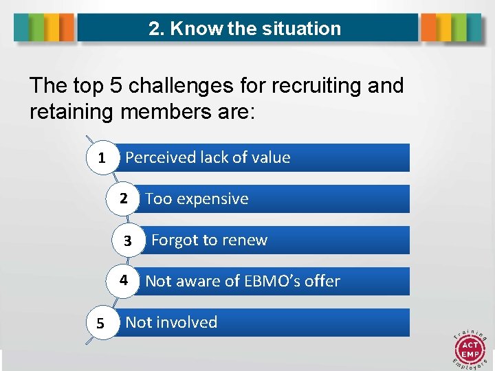 2. Know the situation The top 5 challenges for recruiting and retaining members are: