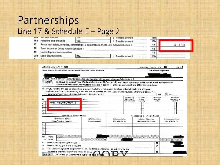 Partnerships Line 17 & Schedule E – Page 2 