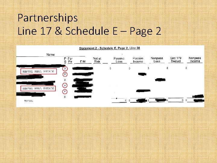 Partnerships Line 17 & Schedule E – Page 2 