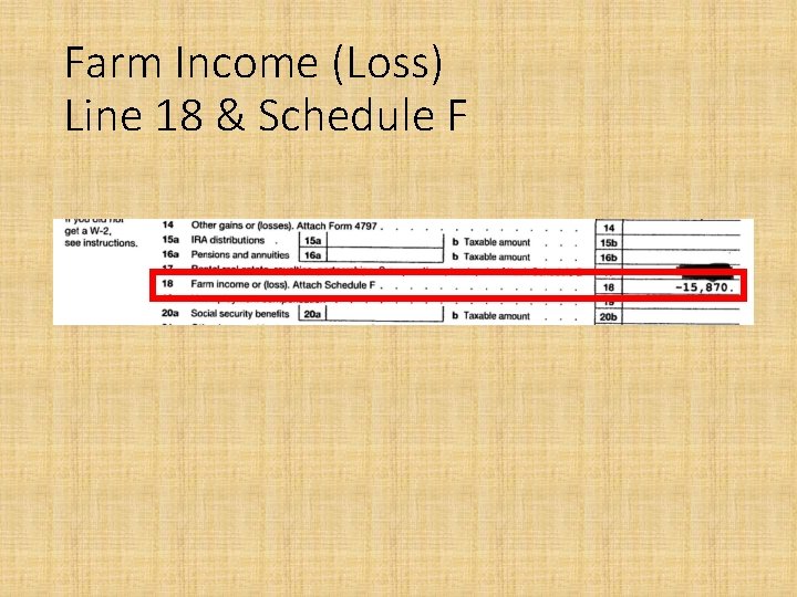 Farm Income (Loss) Line 18 & Schedule F 