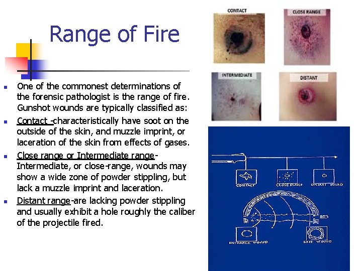 Range of Fire n n One of the commonest determinations of the forensic pathologist