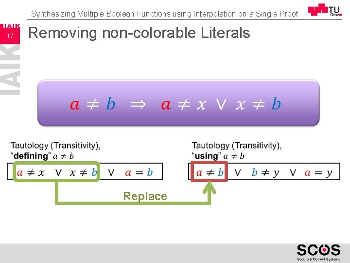 Synthesizing Multiple Boolean Functions using Interpolation on a Single Proof 17 Removing non-colorable Literals