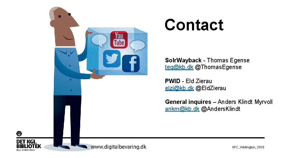 Contact Solr. Wayback - Thomas Egense teg@kb. dk @Thomas. Egense PWID - Eld Zierau