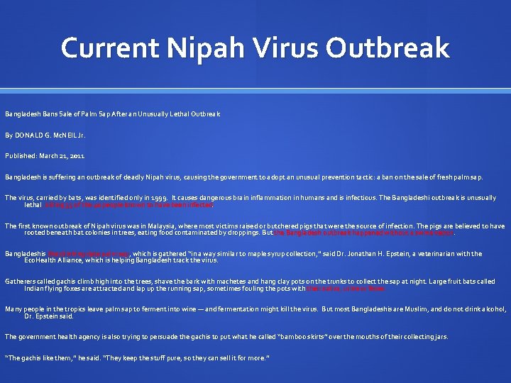 Current Nipah Virus Outbreak Bangladesh Bans Sale of Palm Sap After an Unusually Lethal